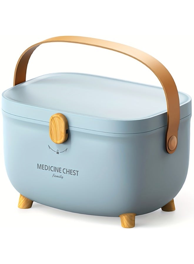 Bukela Medicine Storage Box, Oval Plastic Double Layers Multi Grid Large Capacity Medical Box Organizer with 360 Degree Rotation Lock for Home Dorm Art Craft and Cosmetic(Blue) - Image 1